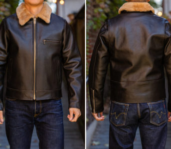 Franklin-&-Poe-Stocked-Up-On-Freenote-Cloth's-Signature-FJ-1-Leather-Jacket-model-front-back