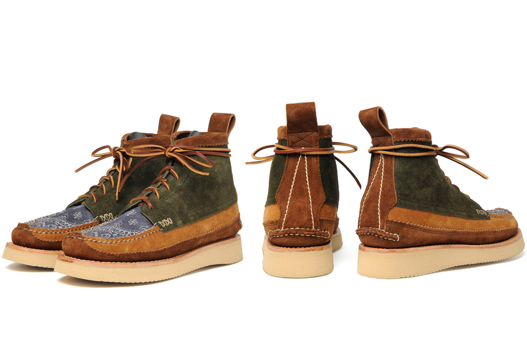 Multicolored-Leather-Boots---Five-Plus-One-Plus-One---Yuketen-Maine-Guide-Boots-in-Bandana-Quatro