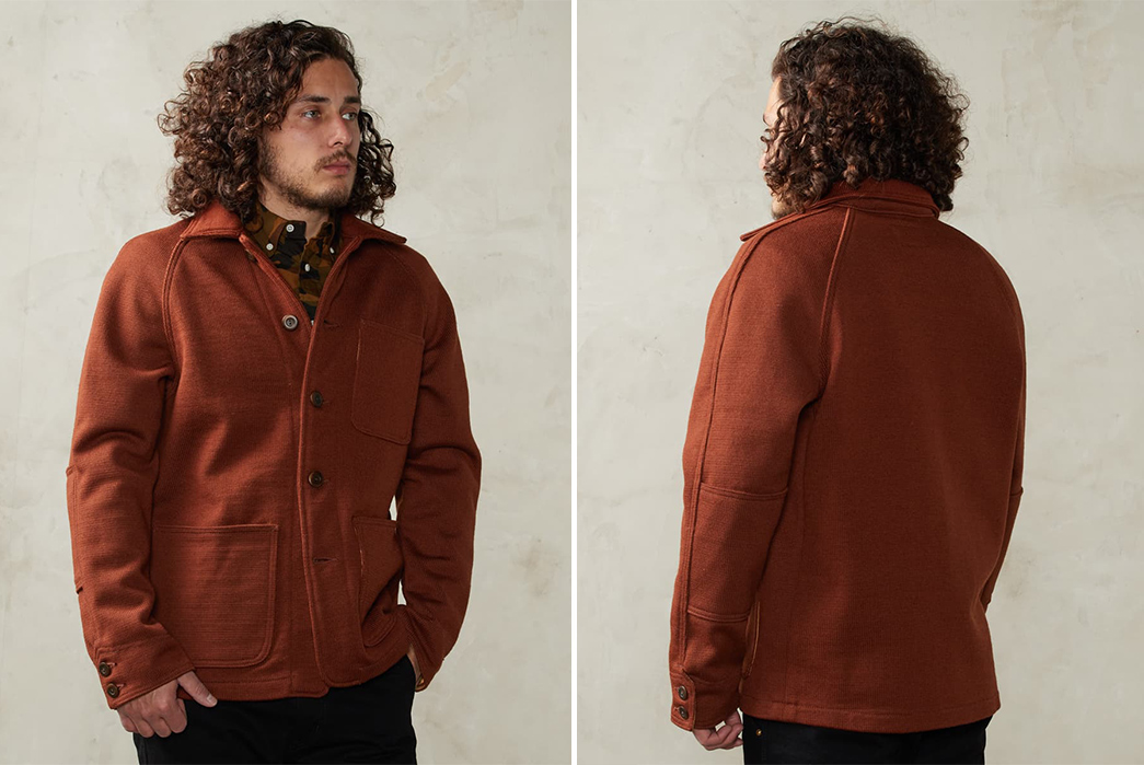 The-Dehen-x-Division-Road-Tobacco-Knit-Chore-Coat-Is-Smokin'-model-front-back-top