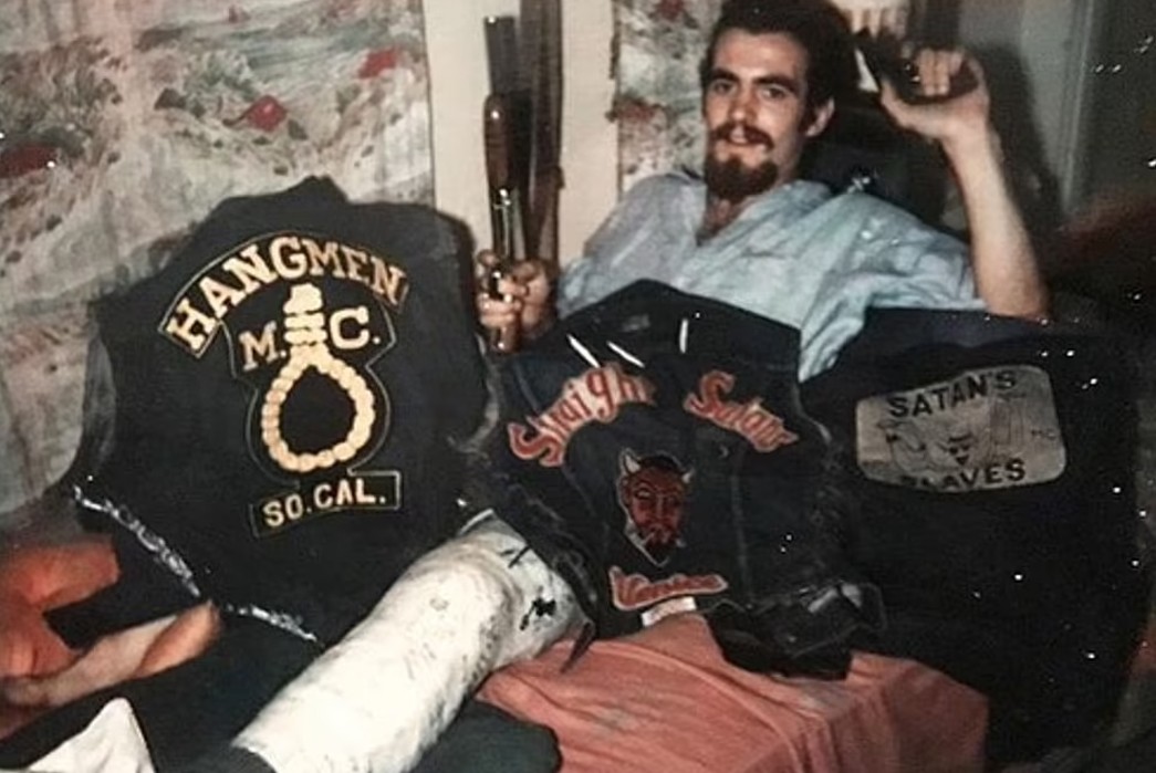 The-Gentleman-Biker-Workwear-That-May-Revitalize-a-Subculture-Norm, -a-member-of-the-Straight-Satans-motorcycle-club-(MC),-poses-with-some-prized-leathers-at-the-clubhouse-in-1967.