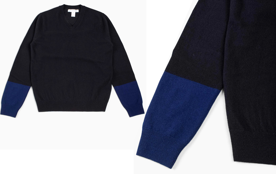 The-Heddels-Sweater-Guide-2022-Comme-Des-Garçons-Fully-Fashioned-Knit-V-Neck-Pullover-Black-Navy