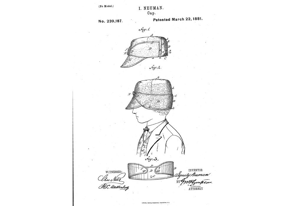The-History-Of-Winter-Workwear-Hats-Ignatz-Neuman's-patent-fielded-a-design-that-may-have-inspired-Stormy-Kromer-over-20-years-later-a-swiveling,-fold-down