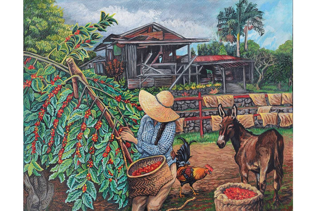 The-Plaid-Island---All-About-Palaka-Check-This-painting-depicts-the-harvest-of-Kona-coffee,-complete-with-palaka.-Image-via-Kona-Coffee-and-Tea.