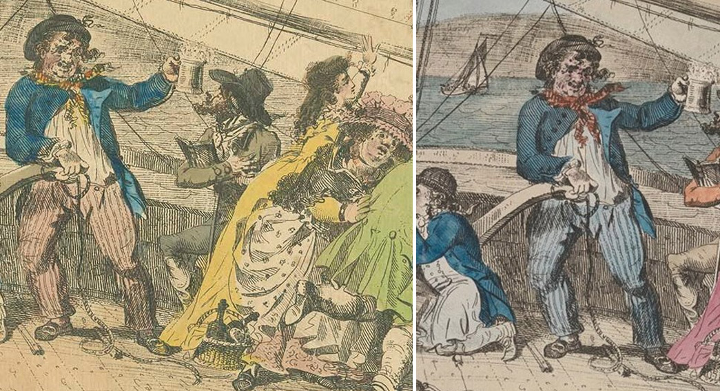 The-Plaid-Island---All-About-Palaka-Check-Two-versions-of-Isaac-Cruikshank's-Voyage-to-Margate-with-two-distinct-colors-of-presumed-cotton-print-trousers.-Image-via-British-Tars-1740-to-1790.