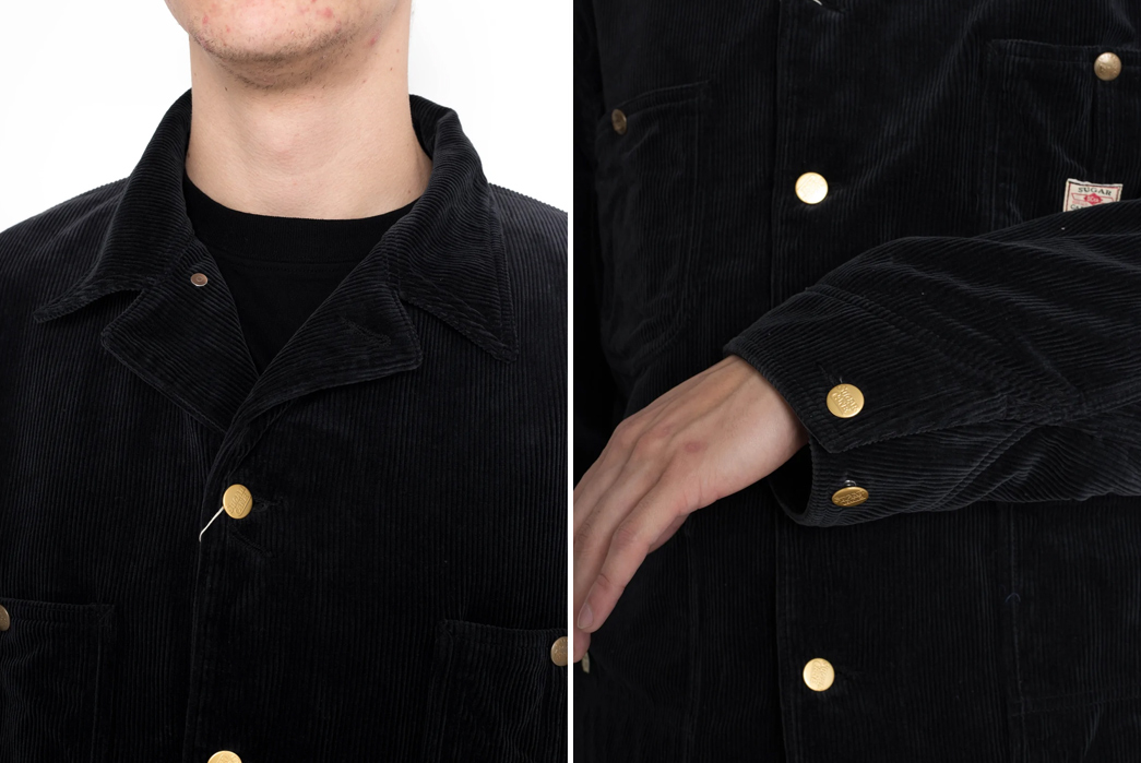 BiG-Only-Has-2-Of-These-Blacked-Out-Sugar-Cane-Corduroy-Work-Coats-model-collar-and-sleeve