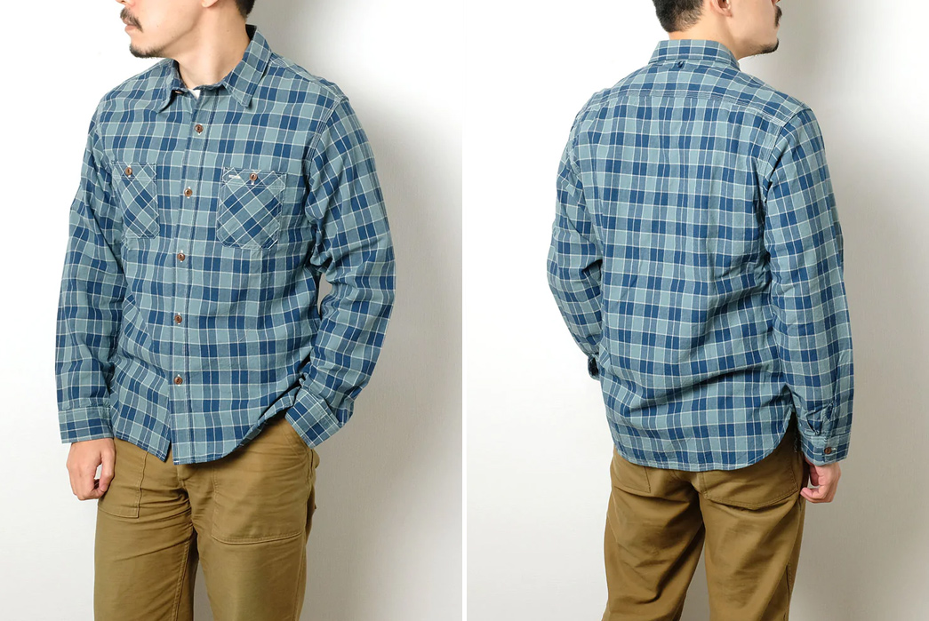 Burgus-Plus'-Indigo-Plaid-Work-Shirt-is-Full-of-Details-and-Fading-Potential-model-front-back