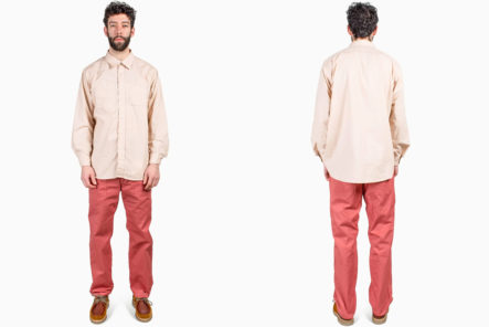 Engineered-Garments-Made-Pink-Fatigues-model-front-back