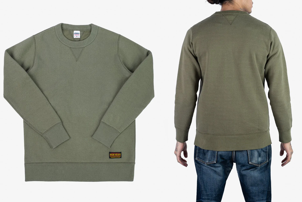 Franklin-&-Poe-Dropped-a-Fresh-Batch-Of-Iron-Heart's-Ultra-Heavy-Loophweel-Sweatshirts-green-front-and-model-back