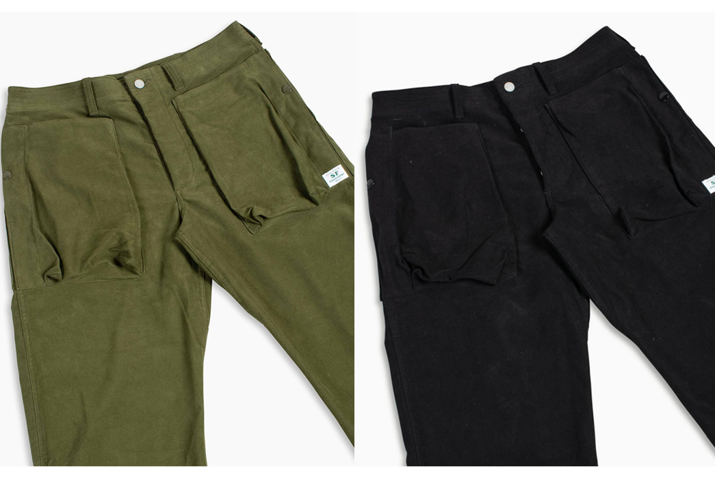 Sassafras-Made-Its-4-5-Digs-Crew-Pant-In-'Cotton-Dobby-Suede'-fronts-green-and-black