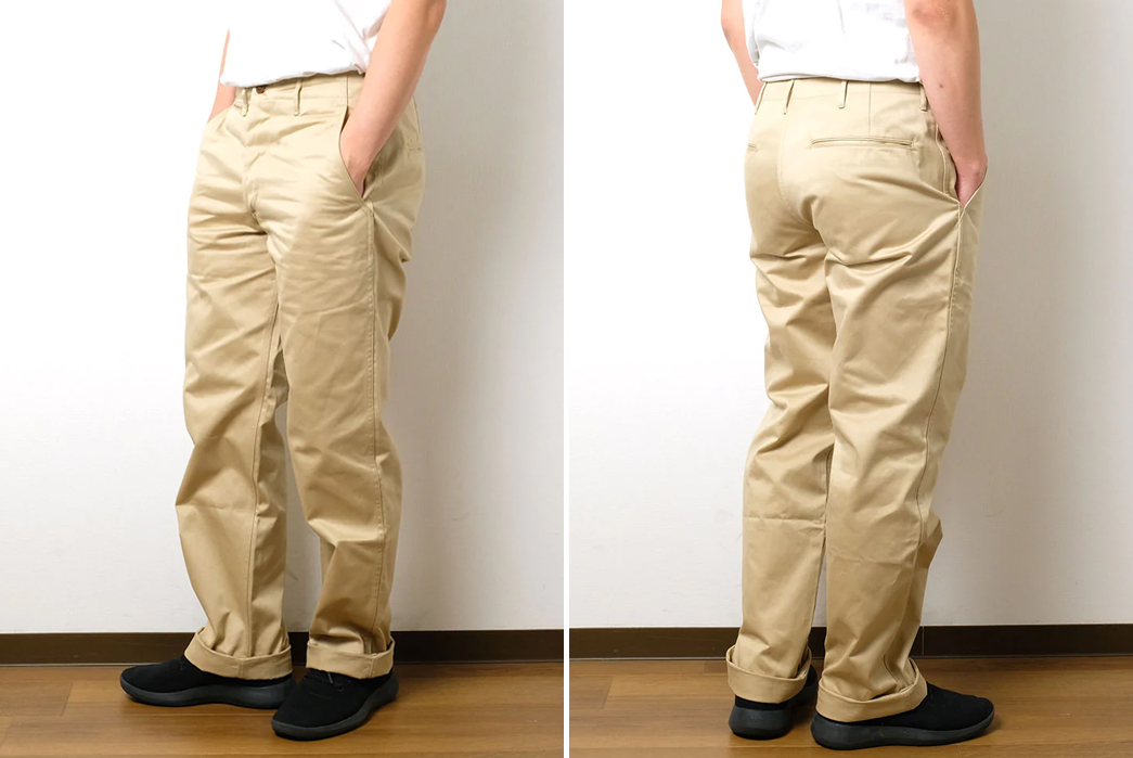 Warehouse-&-Co.s-Lot-1082-Chinos-Are-a-Wardrobe-Staple-model-front-back-sides