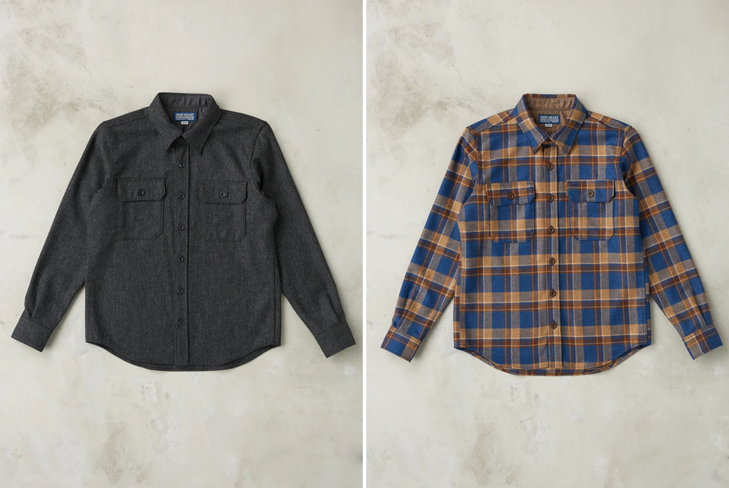 Division-Road-&-Iron-Heart-Deliver-CPO-Shirts-Made-From-14-oz.-British-Fox-Brothers-Flannel-fronts-grey-and-multicolor
