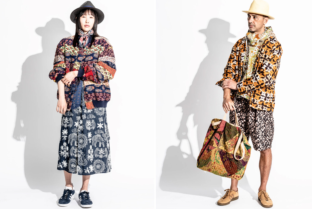 Engineered-Garments-SS23-Lookbook-is-Full-of-Patterned-Style-Inspiration-female-and-male-in-multicolor