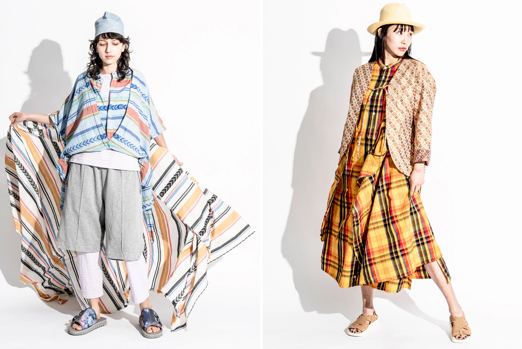 Engineered-Garments-SS23-Lookbook-is-Full-of-Patterned-Style-Inspiration-females-in-multicolor-and-yellow-black