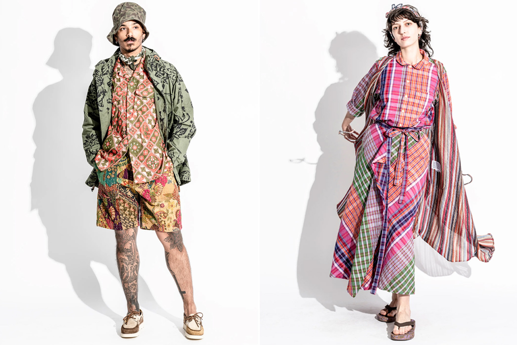 Engineered-Garments-SS23-Lookbook-is-Full-of-Patterned-Style-Inspiration-male-and-female-in-multicolor
