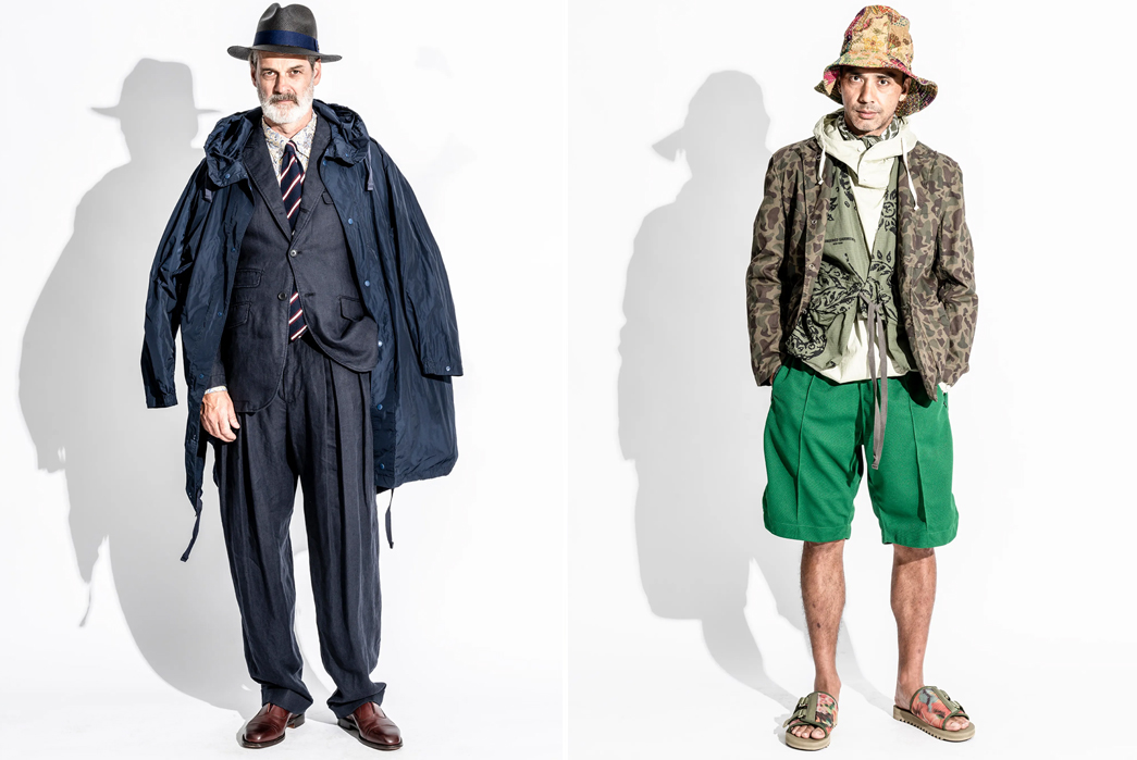 Engineered-Garments-SS23-Lookbook-is-Full-of-Patterned-Style-Inspiration-males-in-blue-and-green