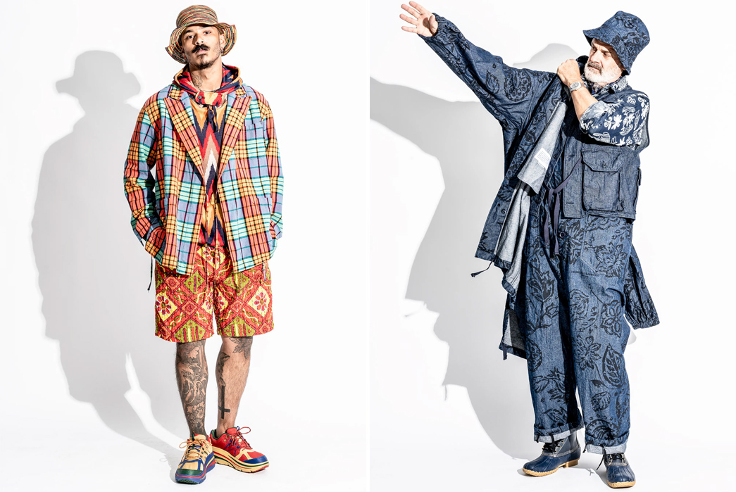 Engineered-Garments-SS23-Lookbook-is-Full-of-Patterned-Style-Inspiration-males-in-multicolor-and-in-blue