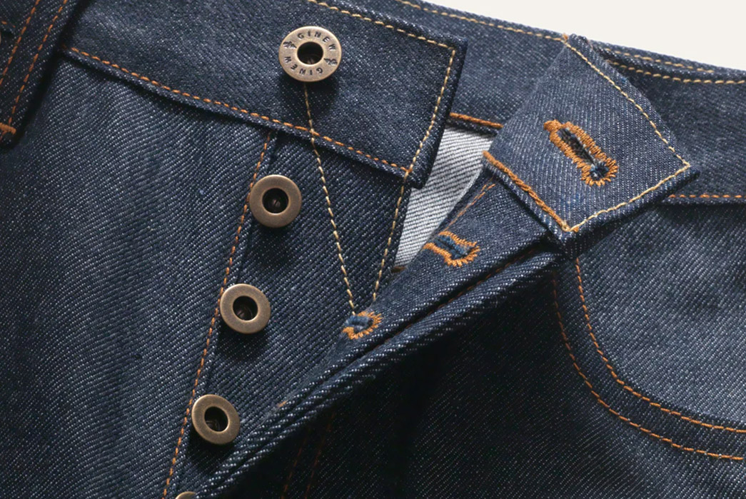 Ginew's-14-oz.-Crow-Wing-Selvedge-Jeans-are-Something-to-Crow-About-front-top-buttons
