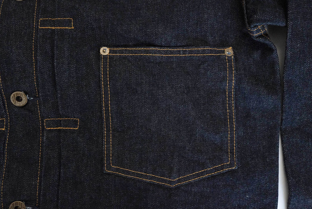Japan-Blue's-14.8-oz.-WWII-Denim-Jacket-Has-a-T-Back-Design-front-buttons-and-pocket