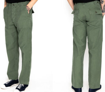 Complete-Your-Summer-Striding-Options-with-orSlow's-Used-Wash-Army-Fatigue-Pants-Model-Front-and-back