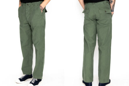 Complete-Your-Summer-Striding-Options-with-orSlow's-Used-Wash-Army-Fatigue-Pants-Model-Front-and-back