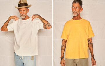Need a Rugged Tee Look No Further than Dr. Collector's Organic Cotton Model T Front model white and yellow