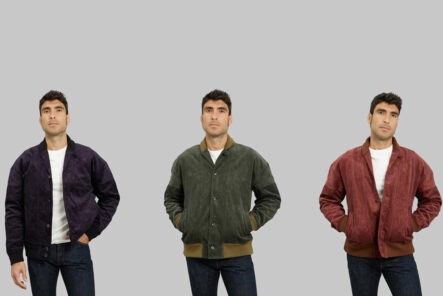 Tanuki's-Naturally-Dyed-Corduroy-'Sazanami'-Jackets-are-Incredible-Front-model-purple-green-and-red