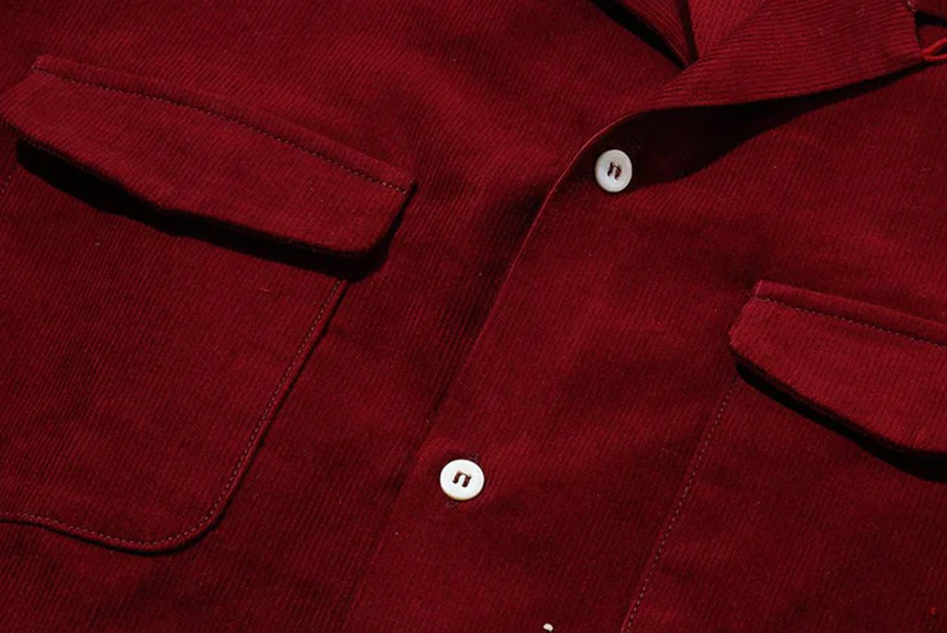 The-Real-McCoy's-Corduroy-Open-Collar-Shirts-Burgundy-Button-Details