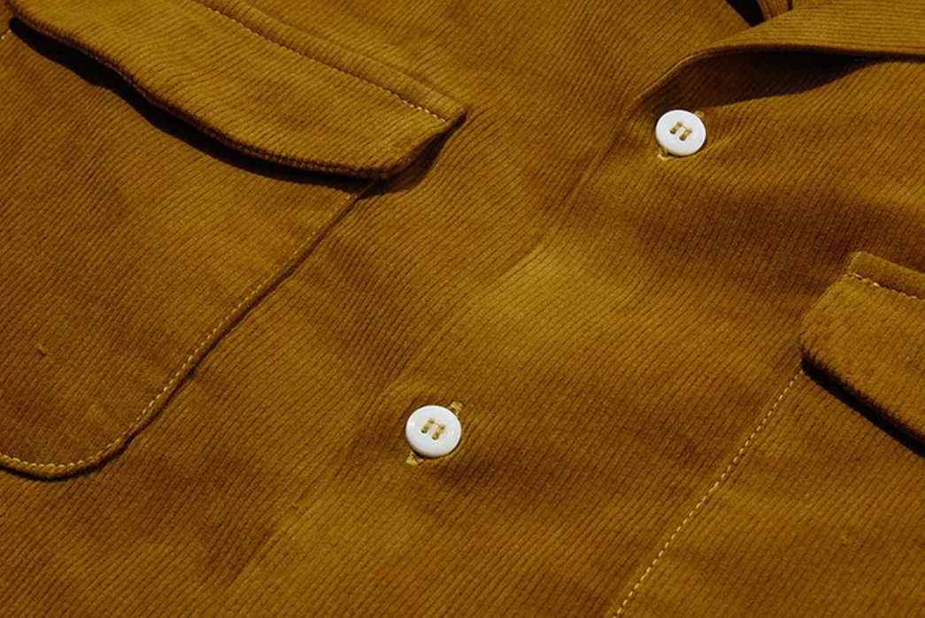 The-Real-McCoy's-Corduroy-Open-Collar-Shirts-Mustard-Button-Details