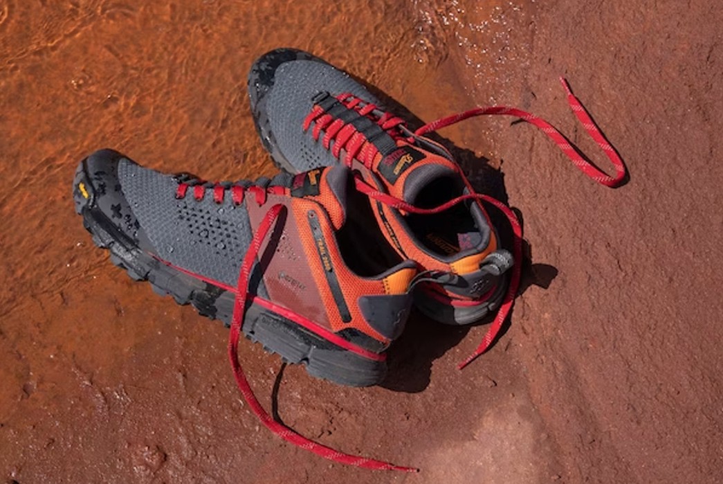 Danner-&-Mystery-Ranch-Team-Up-to-Produce-Trail-2650-GTX-Hiking-Shoe-pair-on-water