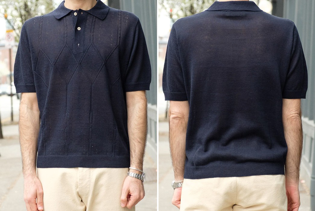 Five-Plus-One---Short-Sleeved-Polos-Ferrini-Knit-Polo-in-Darkest-Navy-Model-Front-and-back