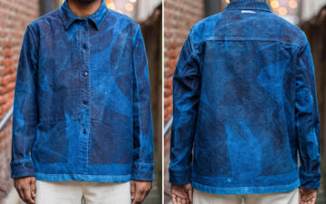 Indi-+-Ash-Reimagined-the-USMC-P42-Jacket-in-Dip-Dyed-Indigo-Cotton-Model front-and-back