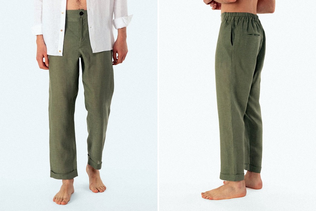 All-About-Resort-Wear---A-Resurging-Flavor-of-Warm-Weather-Garb-Pantaloni-Casual-Linen-Pant---Verde-Front-and-side-back