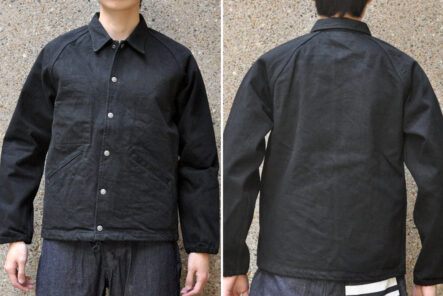 Be-a-Sun-Dodger-in-Samurai's-Murdered-Out-17-oz.-Selvedge-Denim-Coach-Front-and-back-model