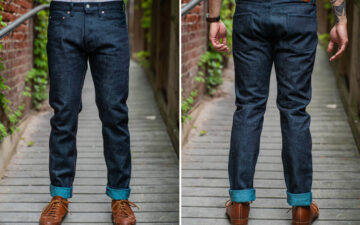 Momotaro-Freshens-its-0306-Fit-with-Special-Edition-Indigo-x-Mint-Raw-Selvedge-Denim-Front-and-back-model