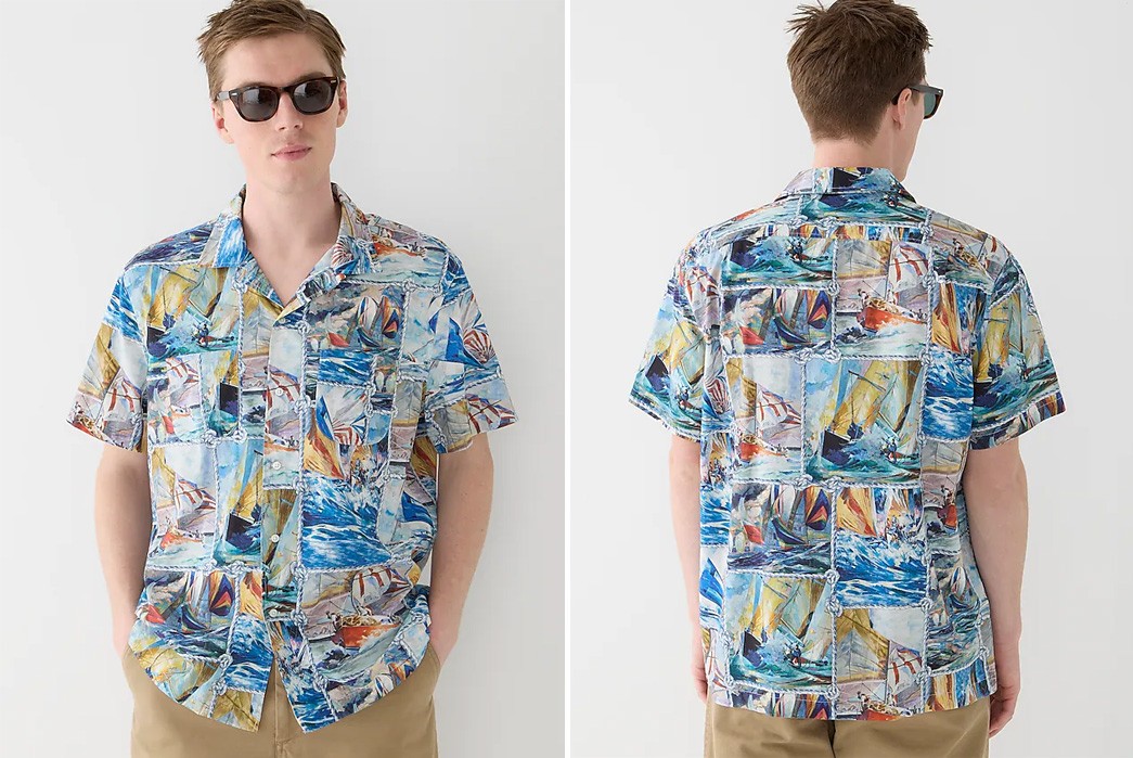 Patterned-Viscose-Shirts---Five-Plus-One-Cotton-viscose-camp-collar-shirt-in-print-Front-and-back-model