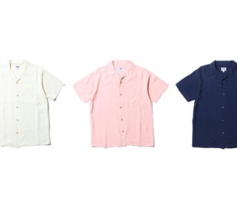 Pherrow's-Open-Collar-Shirts-are-Japan-made-Warm-Weather-Darlings-white-pink-and-dark-blue