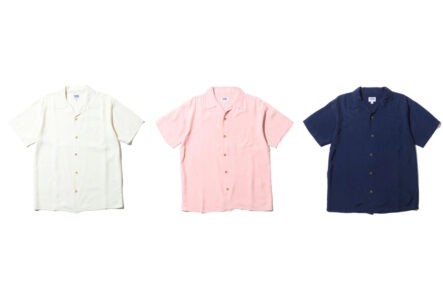 Pherrow's-Open-Collar-Shirts-are-Japan-made-Warm-Weather-Darlings-white-pink-and-dark-blue