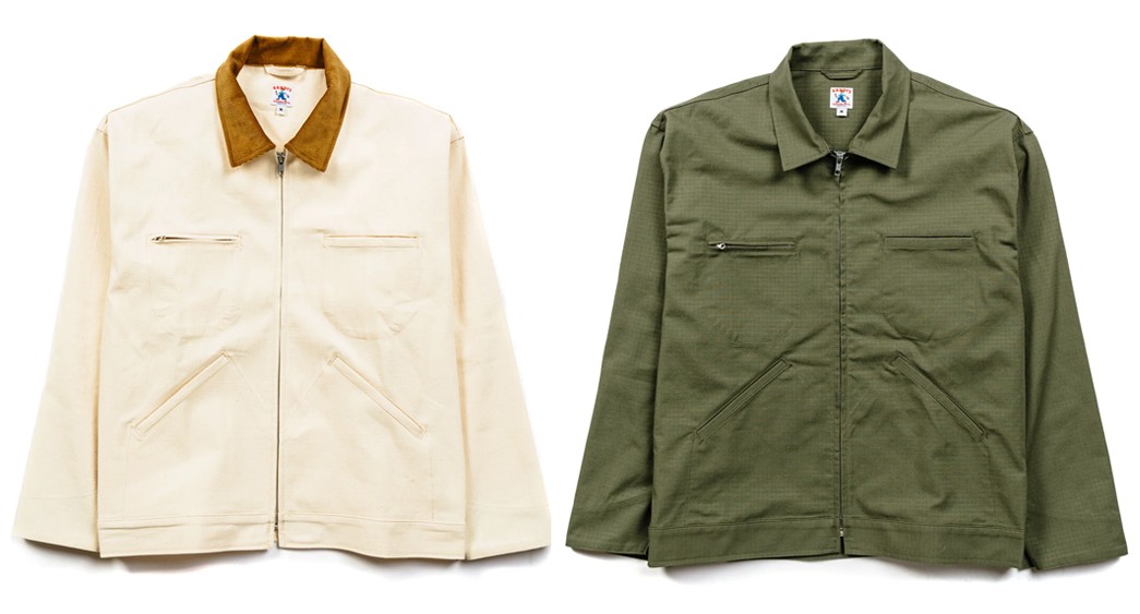Randy's Garments Service Jacket in Natural Slub Canvas (left) and Olive Ripstop (right), available for $275 and $241 respectively from Lost & Found.