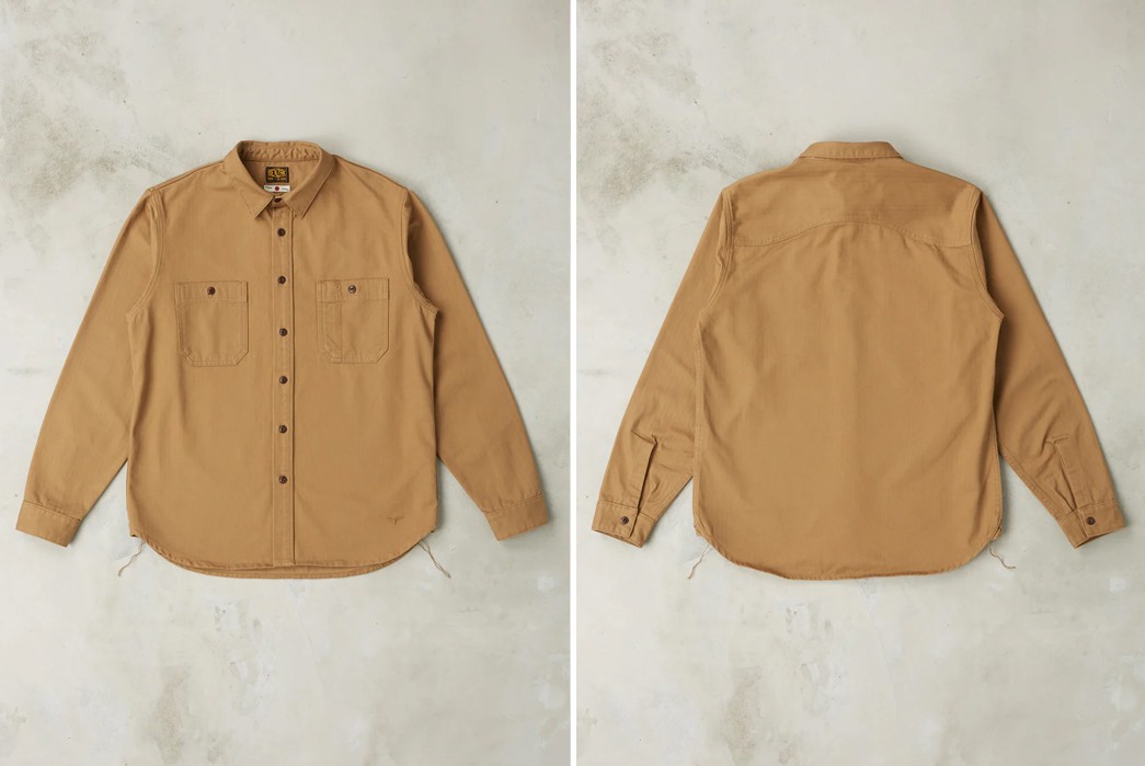 Benzak-Rendered-its-Utility-Shirt-in-8-oz.-Herringbone-Twill-brown-front-and-back