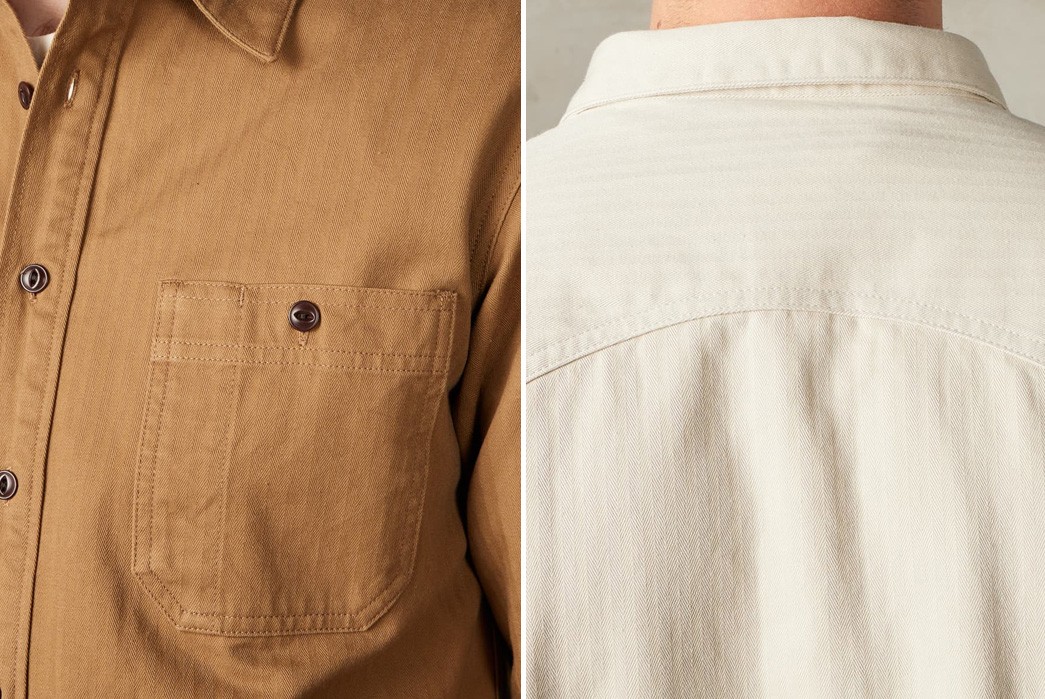 Benzak-Rendered-its-Utility-Shirt-in-8-oz.-Herringbone-Twill-front-brown-top-part-and-white-back-top-part