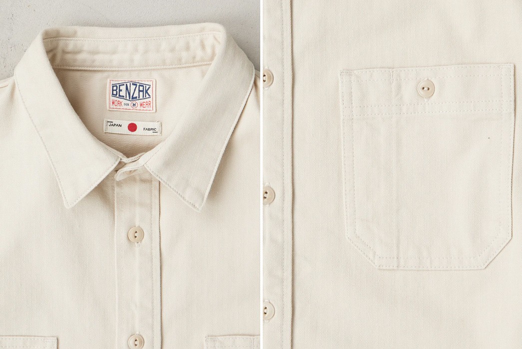 Benzak-Rendered-its-Utility-Shirt-in-8-oz.-Herringbone-Twill-white-front-top-part-and-pocket-details
