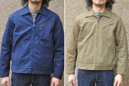 Get-Dapper-in-Stevenson-Overall-Co.'s-Weapon-Twill-Work-Jacket-Blue-and-beige-front-model