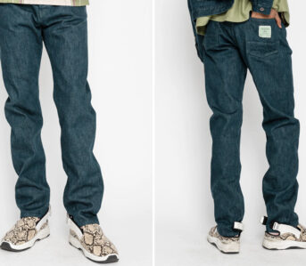 Kapital-Dropped-its-Monkey-Cisco-Jean-in-Green-Hued-Plant-Dyed-Selvedge-Denim-Front-and-back-model
