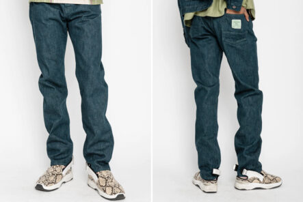 Kapital-Dropped-its-Monkey-Cisco-Jean-in-Green-Hued-Plant-Dyed-Selvedge-Denim-Front-and-back-model