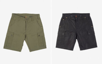 Set-up-Camp-in-Iron-Heart's-Whipcord-Camp-Shorts-green-and-black-front