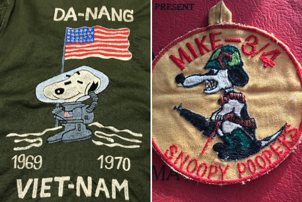 Talkin'-Peanuts-with-Russ-Gator-of-TSPTR-Custom-Snoopy-embroidery-on-the-back-of-a-1960s-Field-Jacket-via-eBay-and-an-original-custom-Snoopy-military-patch-via-U.S.-Militaria-Forum