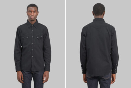 Join-the-Dark-Side-with-Stevenson-Overall-Co.'s-Blacked-Out-Cody-Western-Shirt-Front-and-back-model