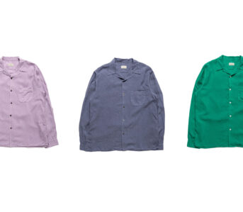 Kapital's-Soft-Linen-Open-Collar-Shirts-are-Surprisingly-Tame-pink,-purple-and-green-front