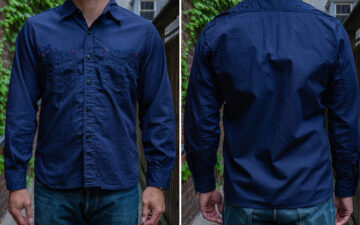 Mister-Freedom's-Latest-Ranger-Shirt-is-Made-From-NOS-Cone-Mills-Double-Indigo-Twill-Front-and-back-model