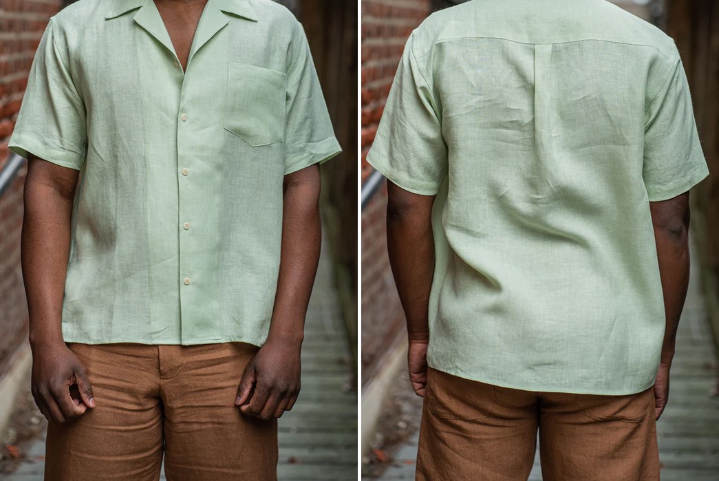 Short-Sleeved-Linen-Shirts---Five-Plus-One-Spread-Collar-Shirt---Celadon-Belgian-Linen
